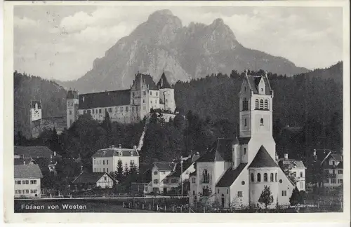 AK Füssen von Westen, ca. 1933, J. Gruber's Verlag, Postkarte, gelaufen