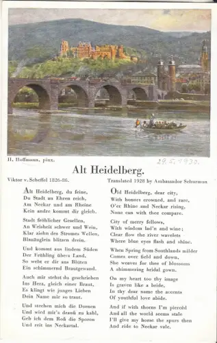 AK Künstler Liederkarte H. Hoffmann -  Alt Heidelberg, ca. 1930, Edm. v. König