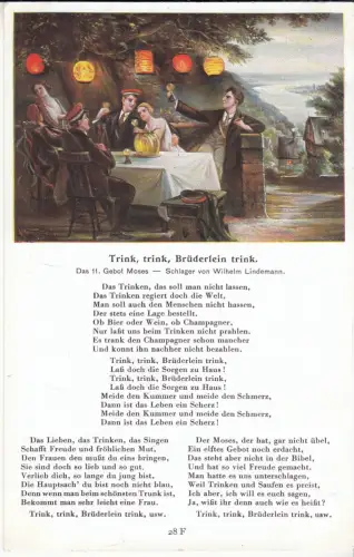 AK Künstler Liedkarte, A. Volkhofen jr. - Trink, trink, Brüderlein trink, 1930