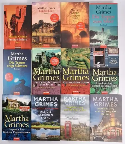 12 Bücher Inspektor Jury von Martha Grimes: Federn, Eifer, Spiel, Meer, Trauer..