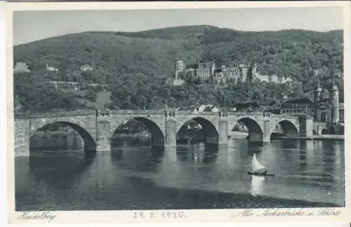 AK Heidelberg - Alte Neckarbrücke und Schloss, 1930, Kunstverlag Edm. v. König