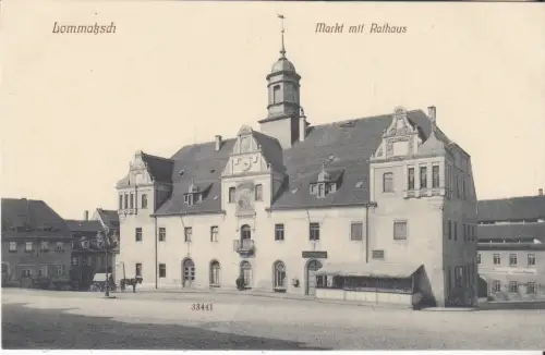 AK Lommatzsch. Markt mit Rathaus, ca. 1930, Reinicke & Rubin, Postkarte