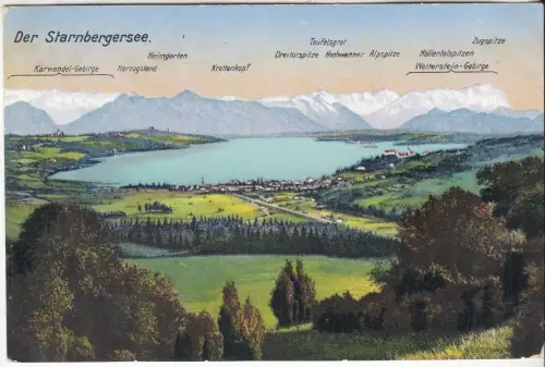 AK Der Starnbergersee, 1922, Ottmar Zieher, Postkarte, gelaufen, gebraucht, gut