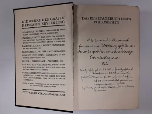 Buch: Das Reisetagebuch eines Philosophen 1+2, Graf Hermann Keyserling. Reichl