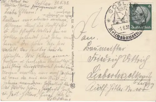 AK Goslar, ca. 1938, R. Lederbogen, Postkarte, gelaufen, gebraucht, gut