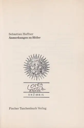 Buch: Anmerkungen zu Hitler, Haffner, Sebastian. Fischer Taschenbuch, 1994
