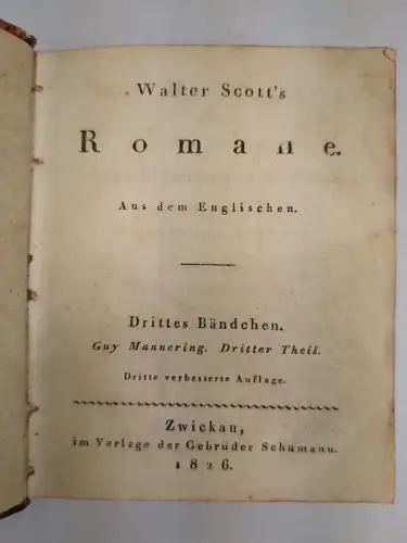 9 Bände Walter Scott's Romane, 20 Teile in 9 Bänden, Gebrüder Schumann, 1825 ff.