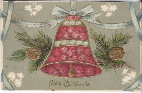 AK Fröhliche Weihnachten. Glocke mit Tannenzweigen, ca. 1910, Postkarte
