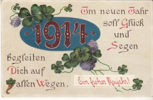 AK Ein frohes Neujahr 1914! Klee, 1914, Postkarte, gelaufen, gebraucht, gut
