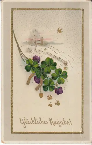 AK Glückliches Neujahr! Hufeisen und Kleeblätter, ca. 1911, Postkarte, gelaufen