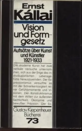 Buch: Vision und Formgesetz, Kallai, Ernst. Gustav Kiepenheuer Bücherei, 1986