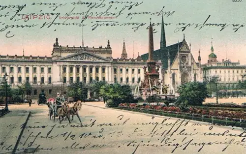 AK Leipzig. Universität & Mendebrunnen. ca. 1915, Postkarte. Nr. 8350, 1915