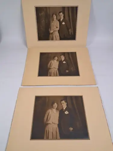 3 Fotografien: Ehepaar Kurt und Gertrud, Leipzig, 8. Juni 1928, vintage