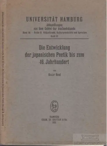 Buch: Die Entwicklung der japanischen Poetik bis zum 16. Jahrhundert, Benl. 1951