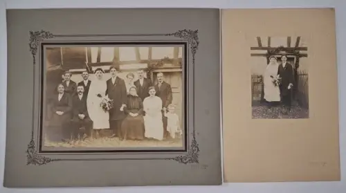 2 Fotografien:  Atelier Voigt, Lucka - Hochzeit um 1900, Gruppenfoto, vintage