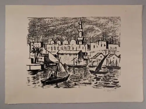 Lithografie: Moschee, Karl Holfeld, 1960, signiert, Original Grafik