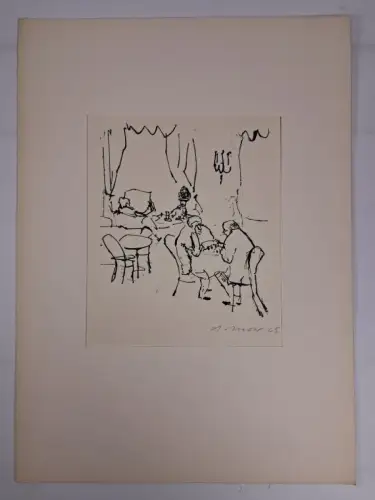 Lithografie: Im Salon. Arno Mohr, 1965, signiert, Original Grafik + Passepartout