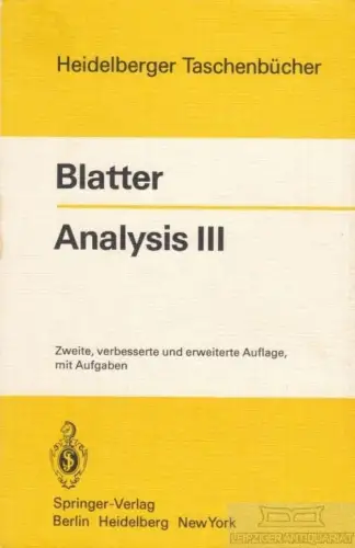 Buch: Analysis III, Blatter, Christian. Heidelberger Taschenbücher, 1981