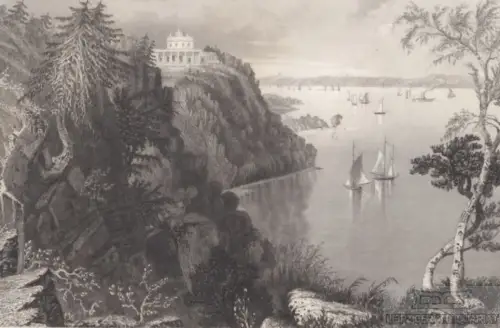 Scenerie am Hudson, Bey Weehawken. aus Meyers Universum, Stahlstich. Kunstgrafik
