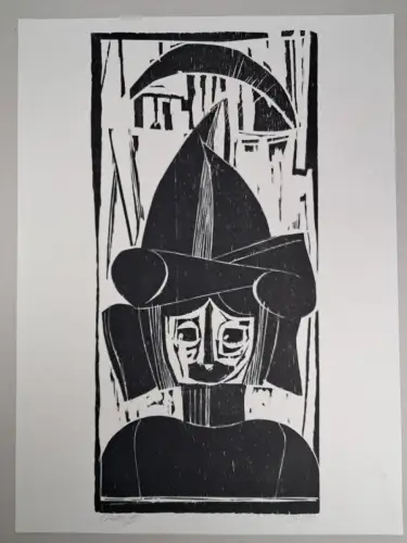 Holzschnitt Kopf, Exemplar Nr. 54/100,  Christoph Meckel, signiert, Original