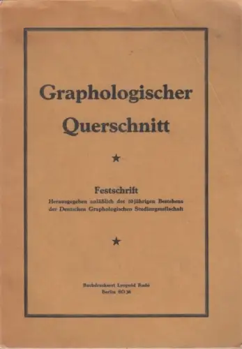 Buch: Graphologischer Querschnitt, Jacoby, Hans. 1932, gebraucht, gut