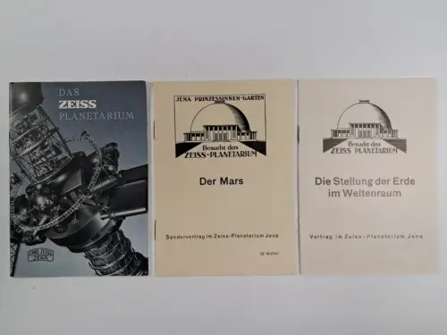 3 Hefte Carl Zeiss Planetarium, Der Mars, Die Stellung der Erde im Weltraum