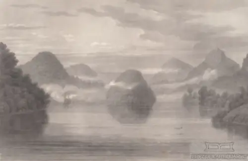 Morgenscene am oberen Mississippi. aus Meyers Universum, Stahlstich. Kunstgrafik