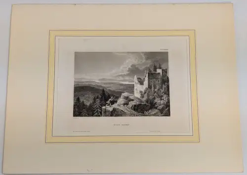 Stahlstich: Burg Baden, Ansicht, Grafik , Natur, Schloss, Hildburghausen