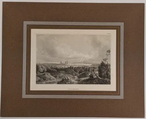 Stahlstich: Carlsruhe, Ansicht, Grafik, Ansicht, Passepartout, bibliografisch