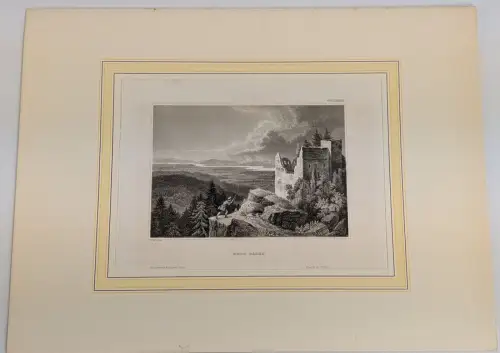 Stahlstich: Burg Baden, Ansicht, Grafik , Natur, Schloss, Hildburghausen 351178