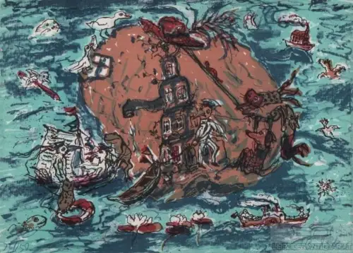 Lithographie: Insel, Bodecker, Albrecht von. Kunstgrafik, 1989, Kinderbuchverlag