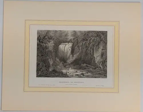 Stahlstich: Wasserfall bei Geroldsau, Baden-Baden, Ansicht, Grafik, Ansicht