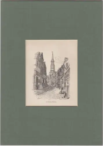 Holzschnitt: St. Nicholas, Hamburg, 1829, Passepartout, Ansicht, Kirche, Grafik