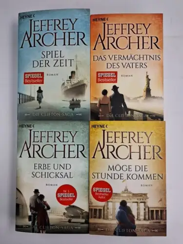 4 Bücher Jeffrey Archer: Die Clifton-Saga, Spiel, Vermächtnis, Erbe, Stunde