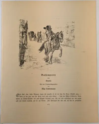 Bassompierre, Johan Wolfgang von Goethe, Max Liebermann, Lithografie, Grafik