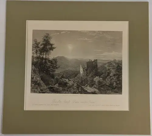 Stahlstich: Das alte Schloss Baden von dem Felsen, Lindemann-Frammel, Grafik