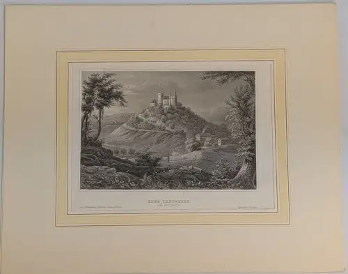 Stahlstich: Burg Landsberg, Meiningen, Thüringen, Ansicht, Grafik, Schloss