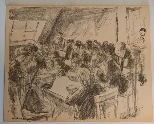 Original-Kreidelithographie: Kriegsvolksküche, Max Liebermann, 1915, Grafik