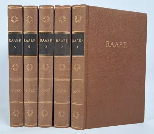 Buch: Wilhelm Raabes Werke in fünf Bänden, 1976, Aufbau Verlag, BDK, 5 Bände
