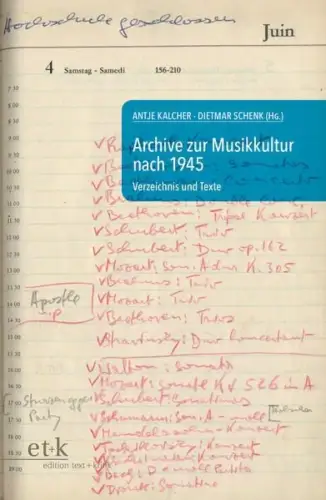 Buch: Archive zur Musikkultur nach 1945, Kalcher, Antje, 2016, Richard Boorberg