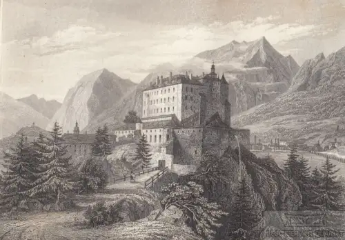 Schloss Ambras in Tyrol. aus Meyers Universum, Stahlstich. Kunstgrafik, 1850