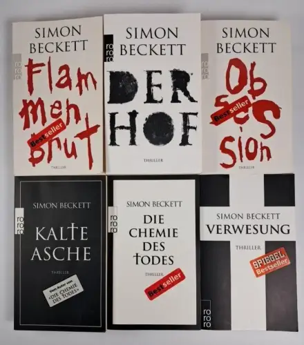 6 Bücher Simon Beckett: Der Hof, Obsession, Flammenbrut, Kalte Asche, Verwesung