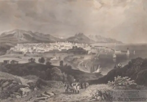 Barcelona. aus Meyers Universum, Stahlstich. Kunstgrafik, 1850, gebraucht, gut