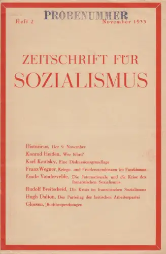 Zeitschrift für Sozialismus. Jahrgang 1, November 1933, Nummer 2, Ernst Sattler