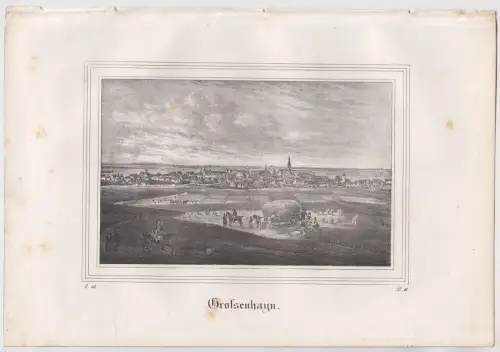 Lithografie: Grossenhayn, Eduard Pietzsch, Saxonia, Grafik, Ansicht, um 1836