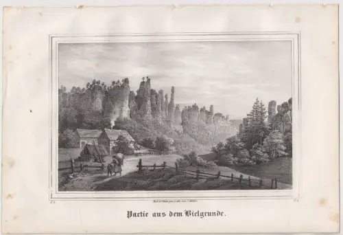 Lithografie: Partie aus dem Bielgrunde, Grafik, 1836, Saxonia, Eduard Pietzsch