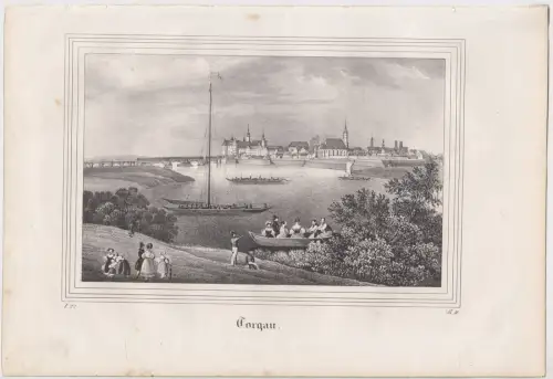 Lithografie: Torgau, Eduard Pietzsch, Grafik, um 1836, Ansicht, Saxonia
