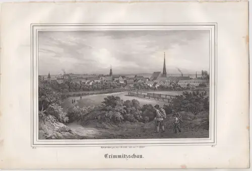 Lithografie: Crimmitzschau, Grafik, Ansicht, um 1836, Eduard Pietzsch, Saxonia