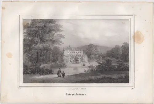 Lithografie: Reinhardsbrunn, Grafik, Ansicht, um 1836, Saxonia, Eduard Pitzsch