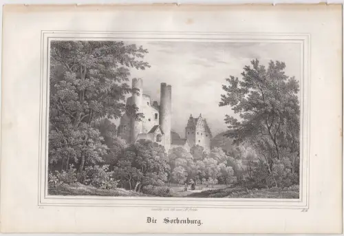 Lithografie: Die Sorbenburg, Grafik, Ansicht, um 1836, Saxonia, Eduard Pietzsch